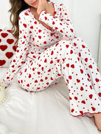 Ribbed Heart Print Pajama Set - View 13 | WEUXS