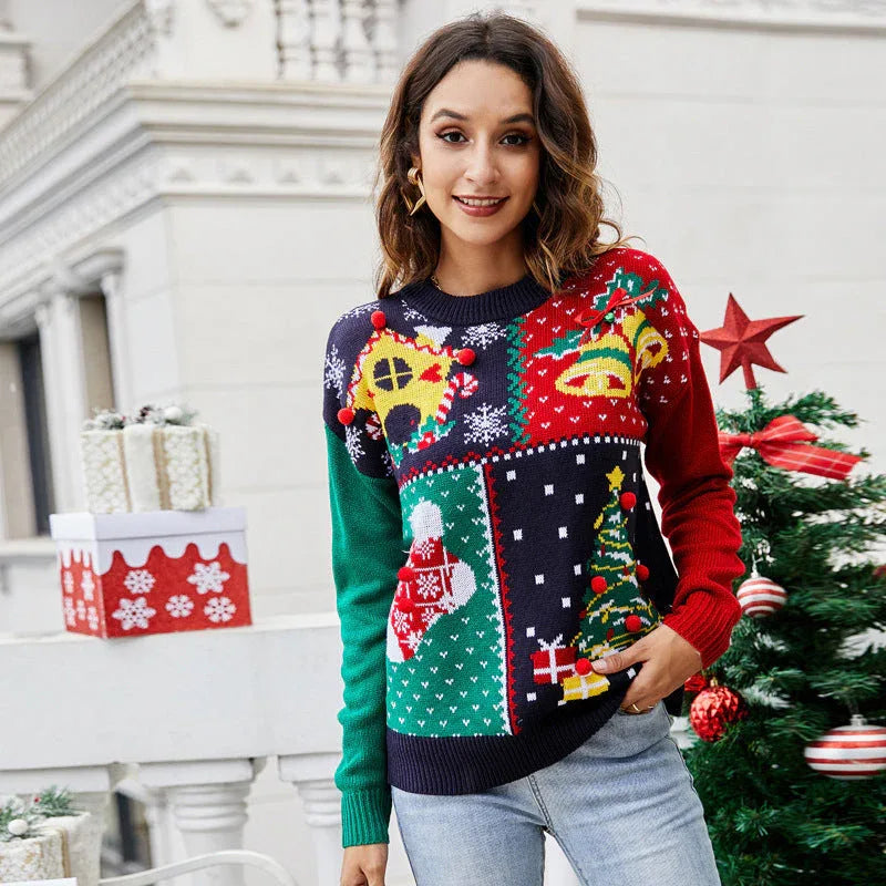 Patchwork Holiday Knit Sweater | WEUXS Secondary image