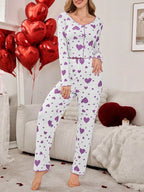 Ribbed heart print pajama set - View 33 | WEUXS
