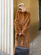 Opulent Caramel Faux Mink Maxi Coat - View 9 | WEUXS