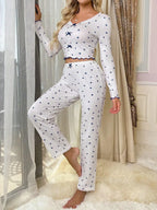 Ribbed pajama set with heart print and bows - View 18 | WEUXS