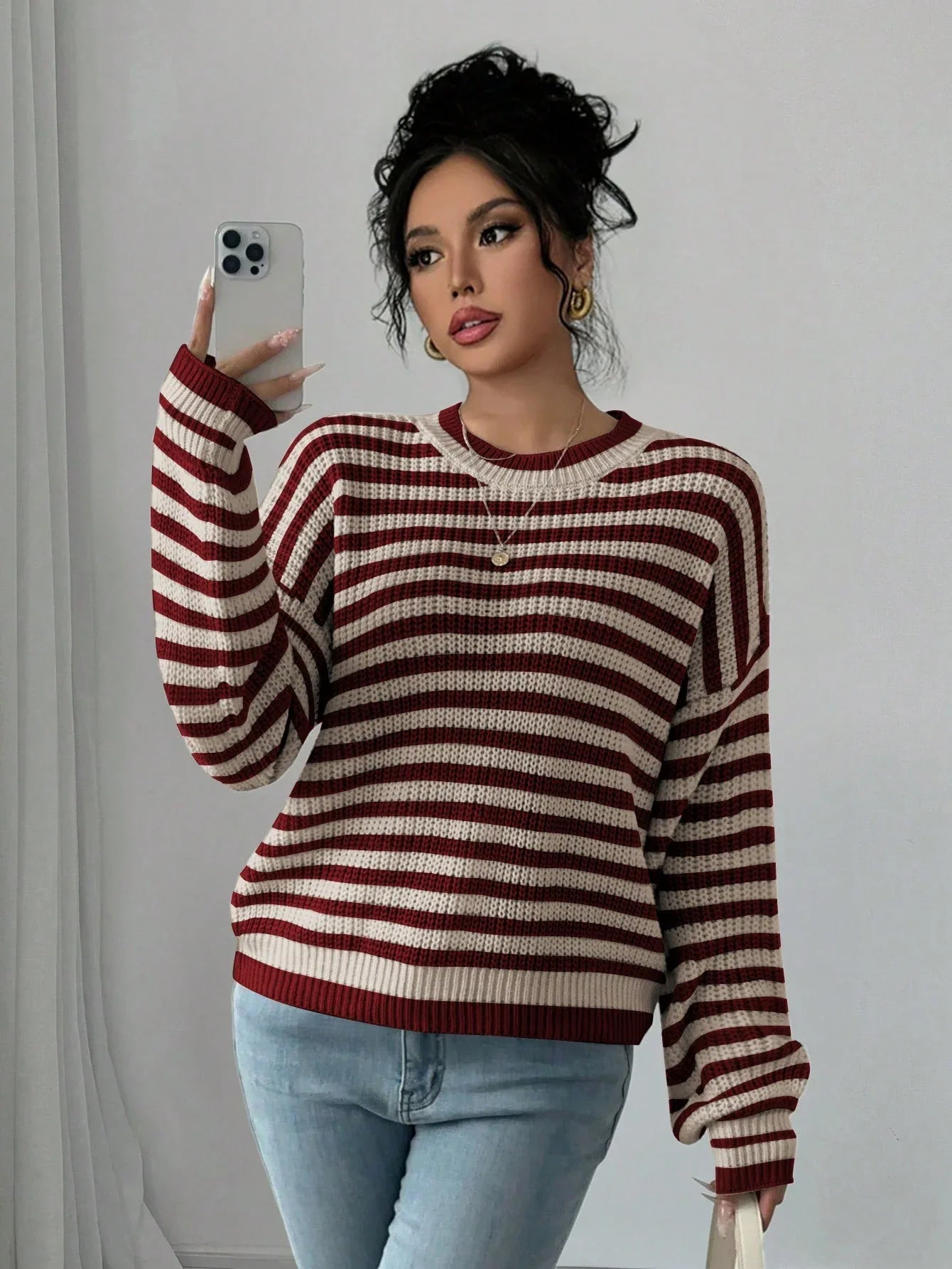 Striped Knit Sweater - View 8 | WEUXS