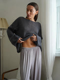 Oversized knit pullover sweater with boat neckline - View 17 | WEUXS