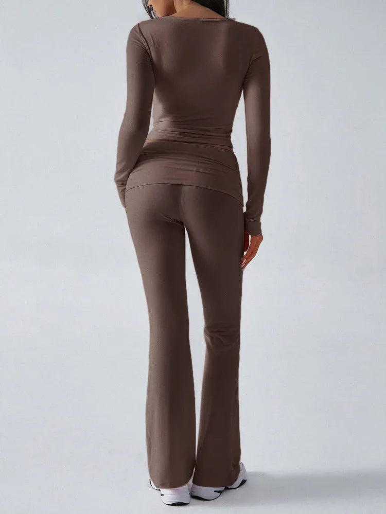 V-Neck Knit Crop Top and Flare Pants Set - View 18 | WEUXS