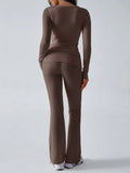 V-Neck Knit Crop Top and Flare Pants Set - View 18 | WEUXS