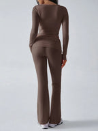 V-Neck Knit Crop Top and Flare Pants Set - View 18 | WEUXS