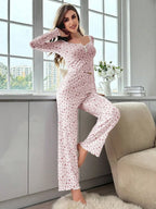 Ribbed Floral Henley Pajama Set - View 8 | WEUXS