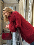 Crimson Vintage-Inspired Faux Suede Penny Lane Coat - WEUXS