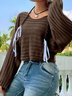 White cropped bell sleeve sweater - View 10 | WEUXS