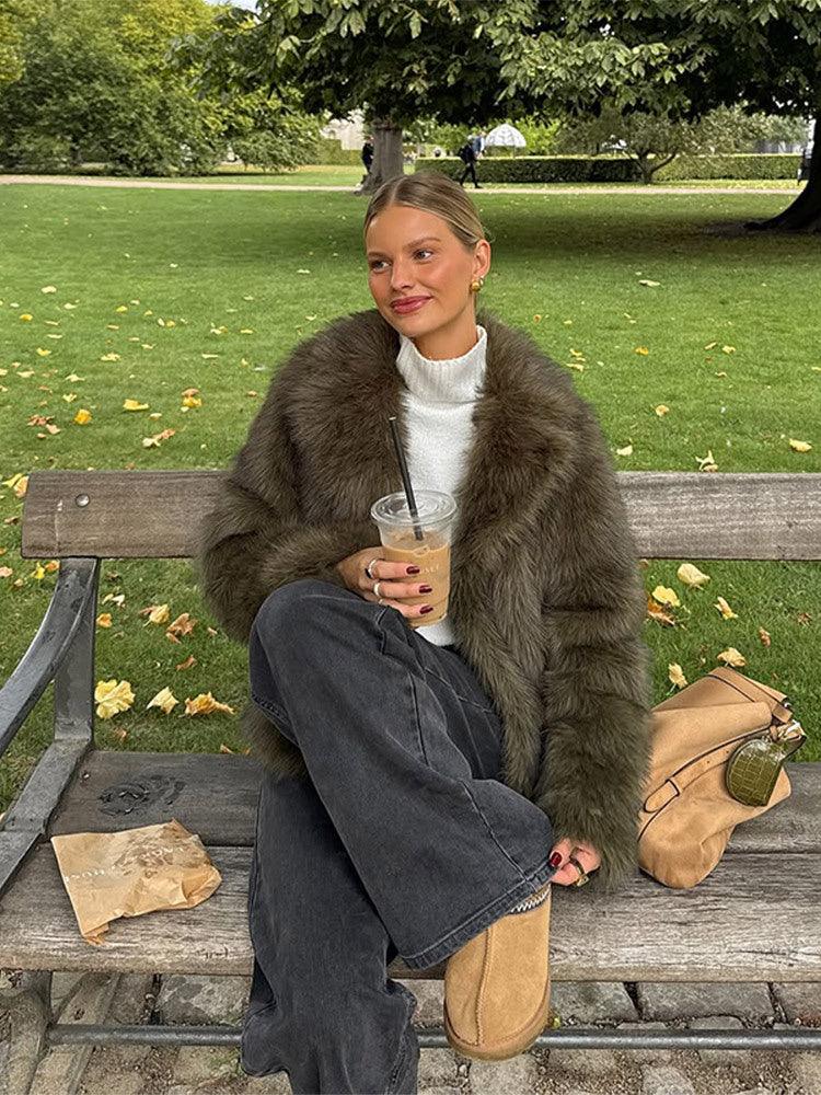 Luxe Dark Olive Plush Faux Fur Jacket - WEUXS