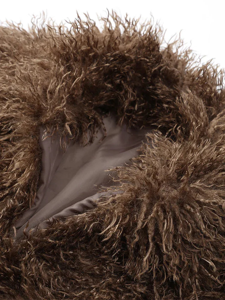 Brown shaggy faux fur jacket interior