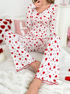 Ribbed Heart Print Pajama Set - View 17 | WEUXS