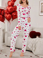 Ribbed heart print pajama set - View 9 | WEUXS