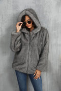 Alpine Glow Hooded Faux Fur Jacket - WEUXS