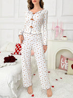 Ribbed pajama set with heart print and decorative bows - View 16 | WEUXS