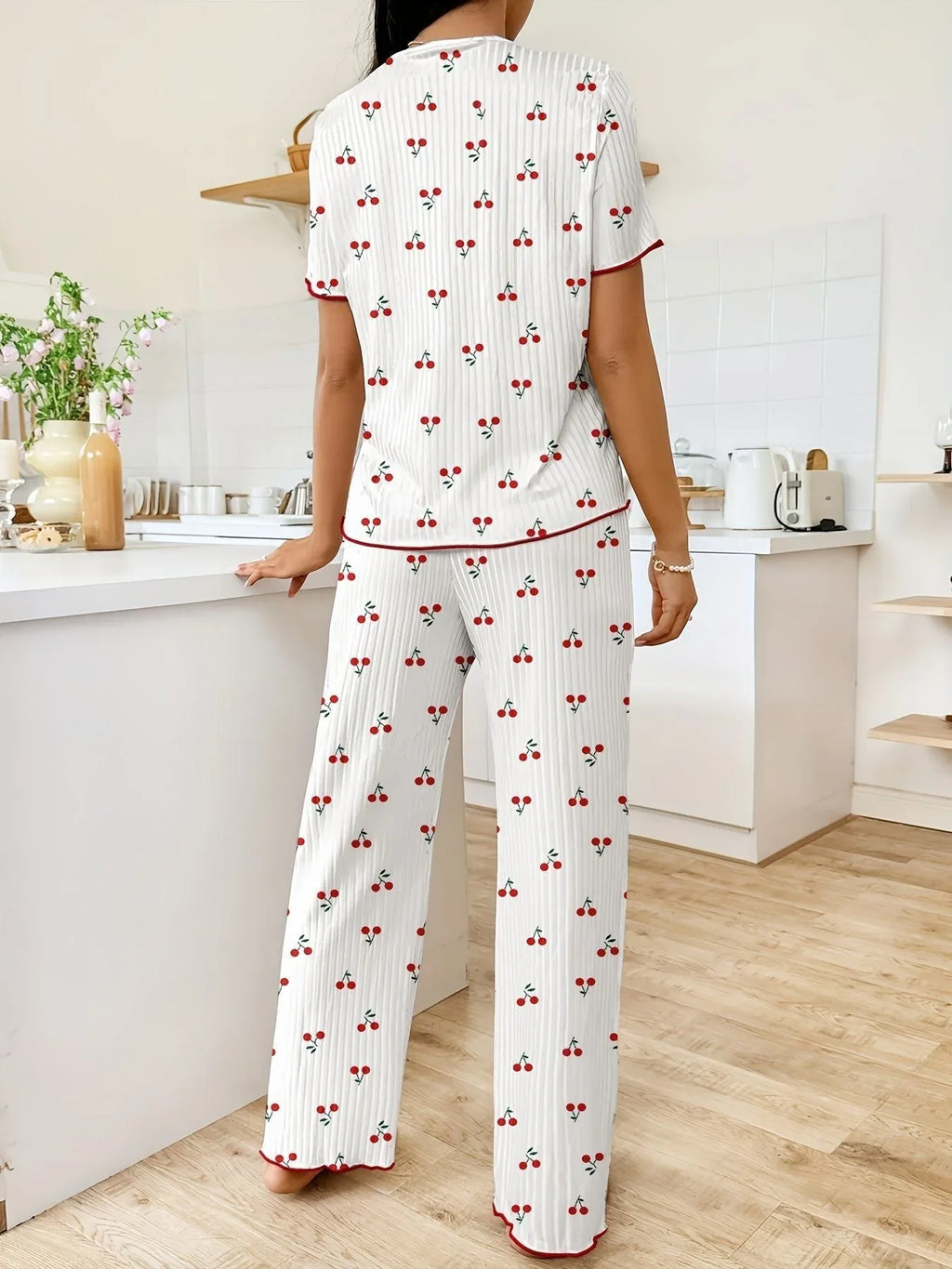 Heart Print Ribbed Lounge Set - View 17 | WEUXS