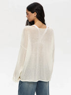 Oversized knit pullover sweater with boat neck - View 12 | WEUXS