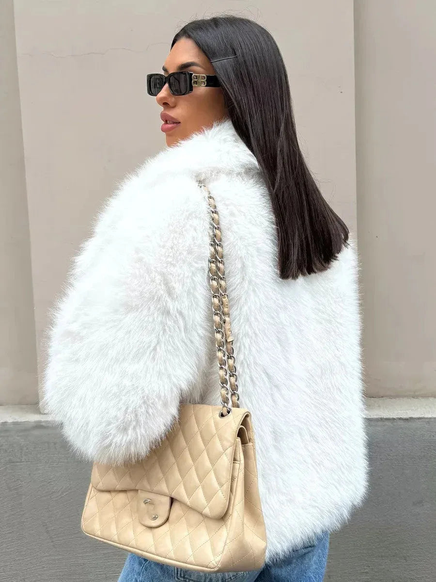 Oversized lapel faux fur jacket - View 7 | WEUXS