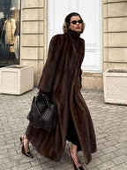 Regal Espresso Faux Sable Maxi Coat - View 7 | WEUXS