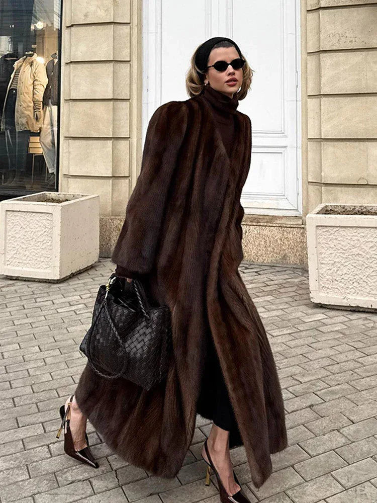 Regal Espresso Faux Sable Maxi Coat - WEUXS