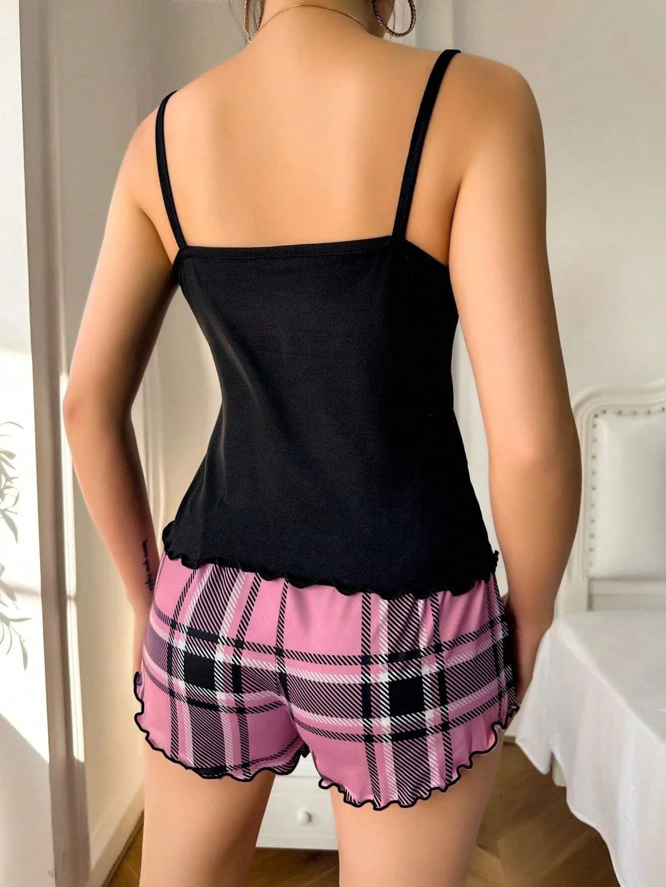 Plaid Heart Print Cami & Shorts Loungewear Set - View 8 | WEUXS
