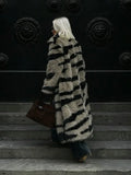 Vintage Zebra Stripe Faux Fur Long Coat - WEUXS