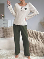Coquette Heart Patch Ribbed Lounge Set - View 21 | WEUXS