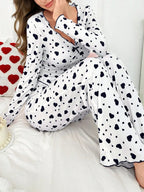 Ribbed Heart Print Pajama Set - View 7 | WEUXS