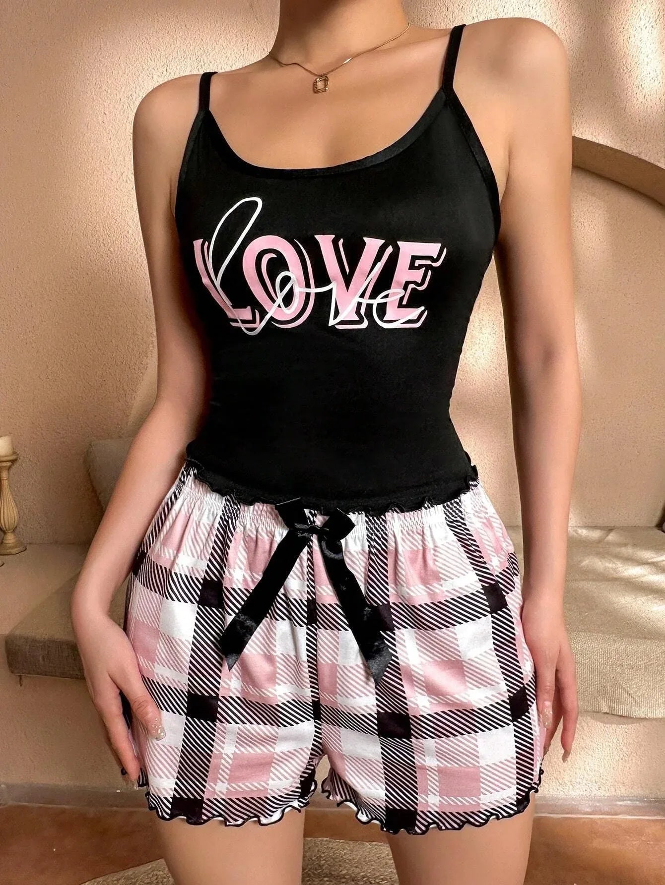 Graphic Cami and Shorts Pajama Set - View 7 | WEUXS