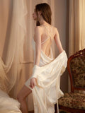 Cutout Twist-Front Satin Slip Dress & Robe Set - WEUXS