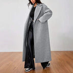 Manhattan Grey Oversized Lapel Long Coat - View 6 | WEUXS