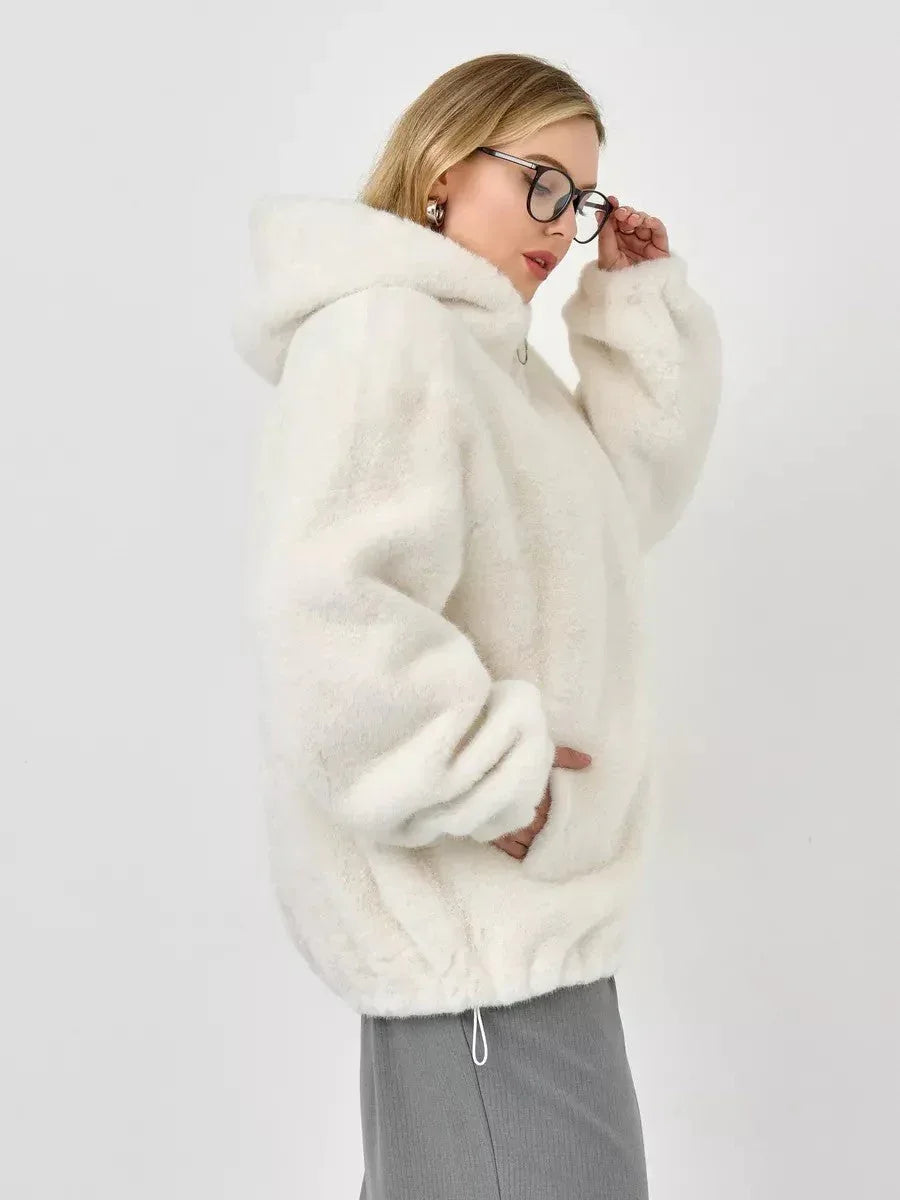 Midnight Velvet Faux Mink Zip-Up Coat - View 9 | WEUXS