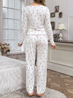 Coquette Ditsy Floral Ribbed Knit Pajama Set - WEUXS