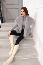 Oversized Lapel Faux Fur Vest - View 11 | WEUXS