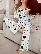 Ribbed heart print pajama set - View 38 | WEUXS