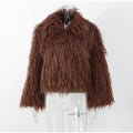 Vamp Burgundy Shaggy Faux Fur Cropped Jacket - WEUXS