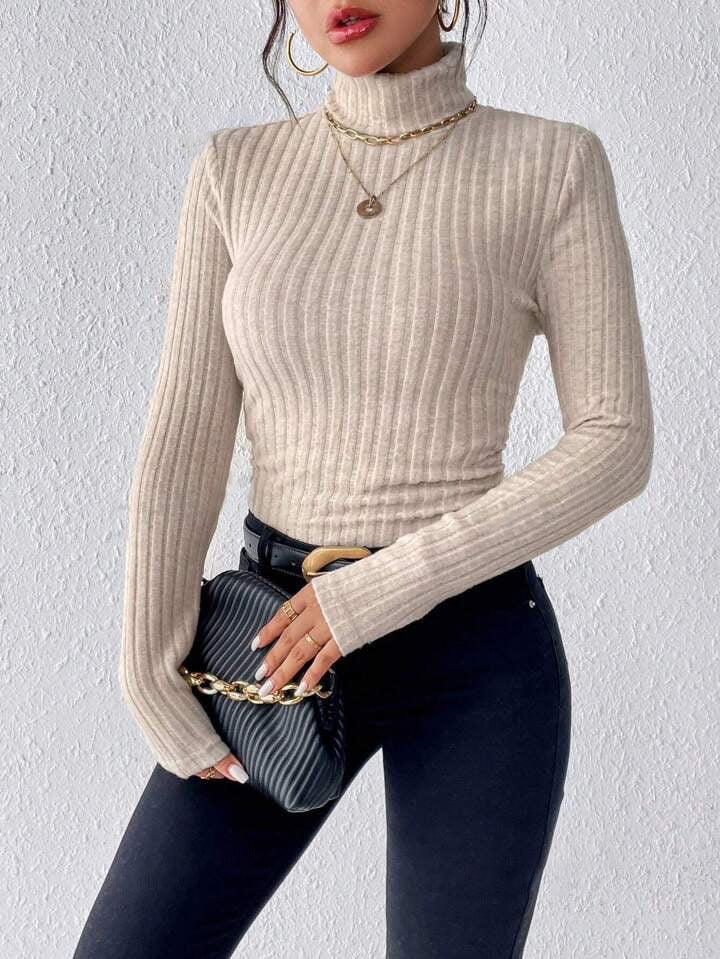 Black ribbed turtleneck top - View 7 | WEUXS
