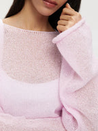 Oversized knit pullover sweater with boat neck - View 6 | WEUXS