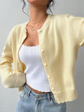 Soft Knit Crew Neck Cardigan - View 6 | WEUXS
