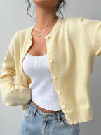Soft Knit Crew Neck Cardigan - View 6 | WEUXS