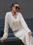 Vintage Vanilla Cable Knit Cardigan - WEUXS