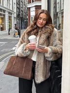 Vintage Natural Stripe Faux Fur Jacket - View 10 | WEUXS