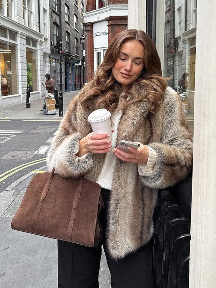 Vintage Natural Stripe Faux Fur Jacket - WEUXS