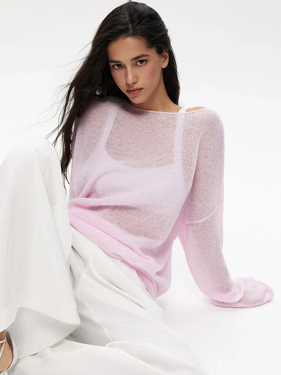 Oversized knit pullover sweater with boat neck - View 8 | WEUXS
