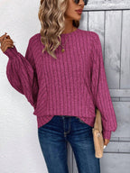 Batwing Sleeve Ribbed Knit Top - View 6 | WEUXS