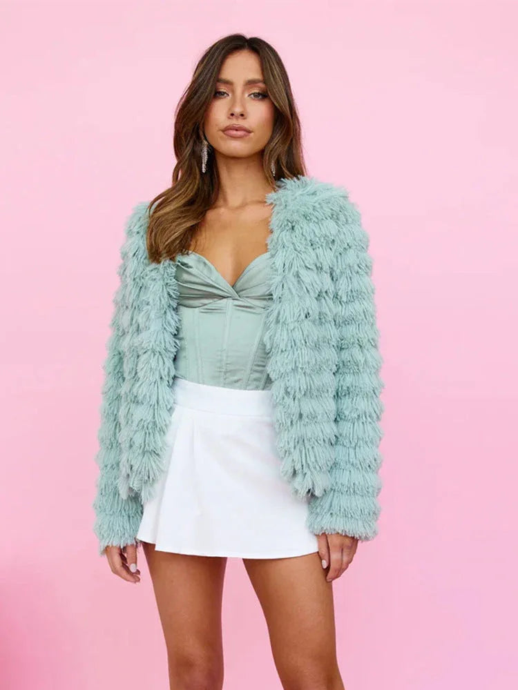 Shaggy Faux Fur Mid-Length Coat - View 6 | WEUXS