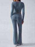 V-Neck Crop Top and Fold-Over Flare Pants Set - View 24 | WEUXS