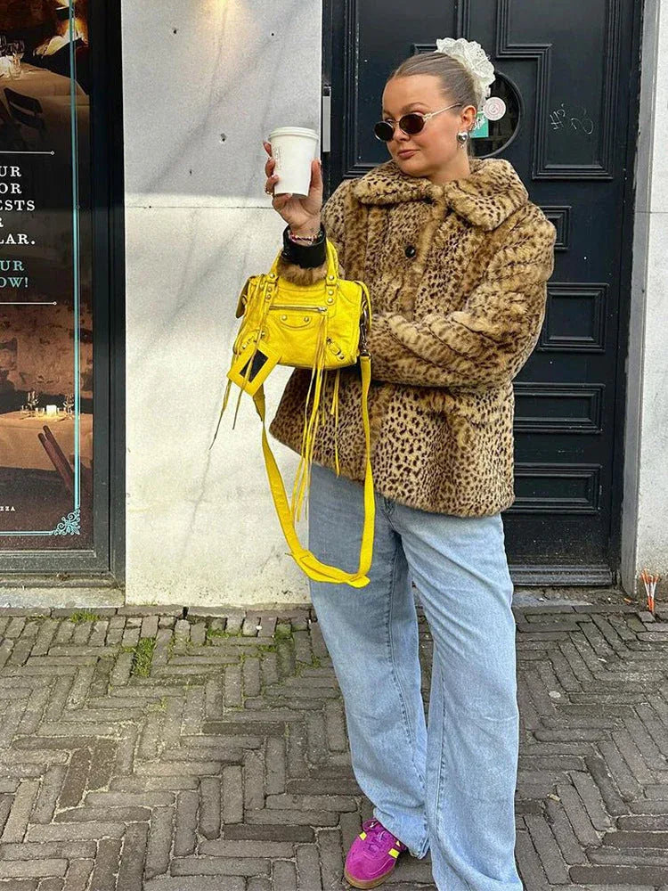 Vintage Leopard Print Faux Fur Jacket - WEUXS
