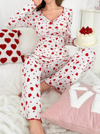 Ribbed Heart Print Pajama Set - View 38 | WEUXS