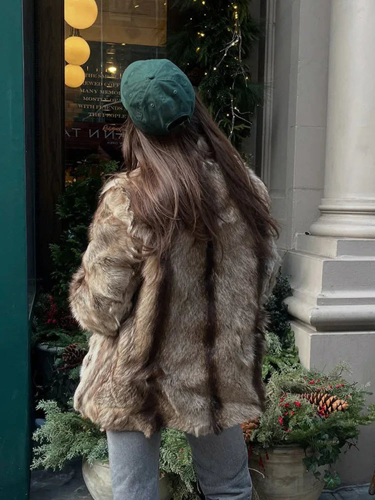 Vintage Natural Stripe Faux Fur Jacket - View 6 | WEUXS